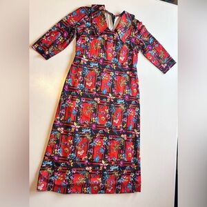 Vintage 70s Midi Floral Red Dress